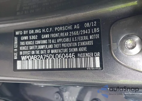 2013 Porsche Panamera S from USA, damaged, VIN WP0AB2A75DL060446